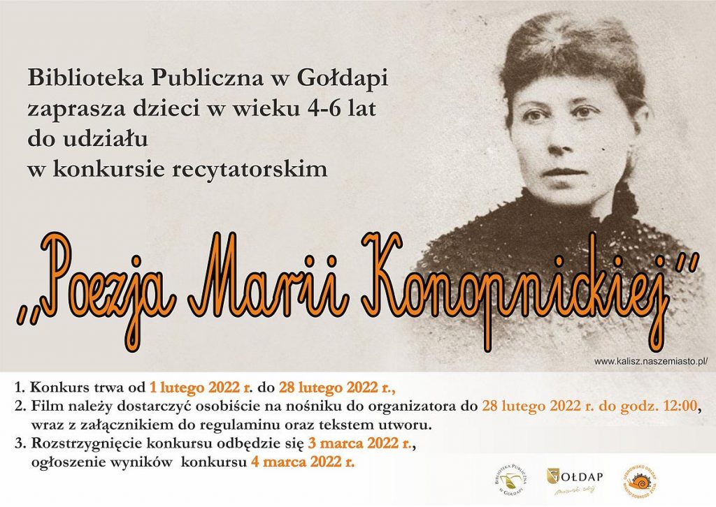 Na plakacie znajduje się zdjęcie Marii Konopnickiej.