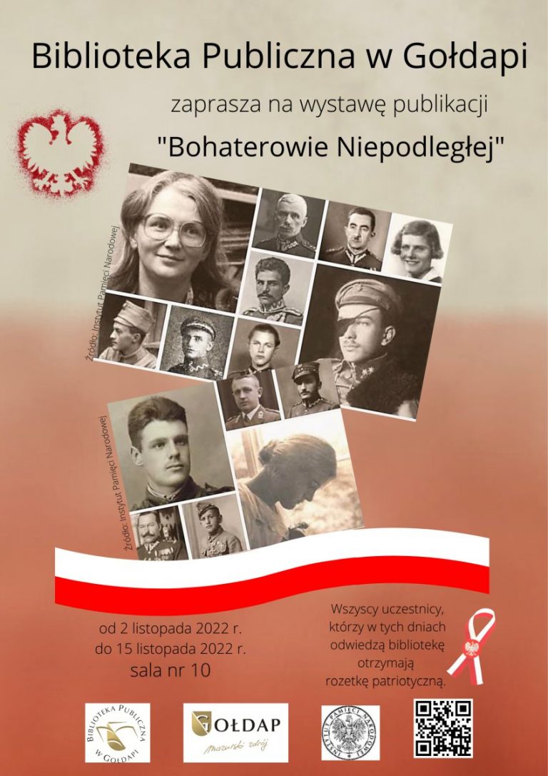 Plakat informujący o wystawie publikacji „ Bohaterowie Niepodległej”