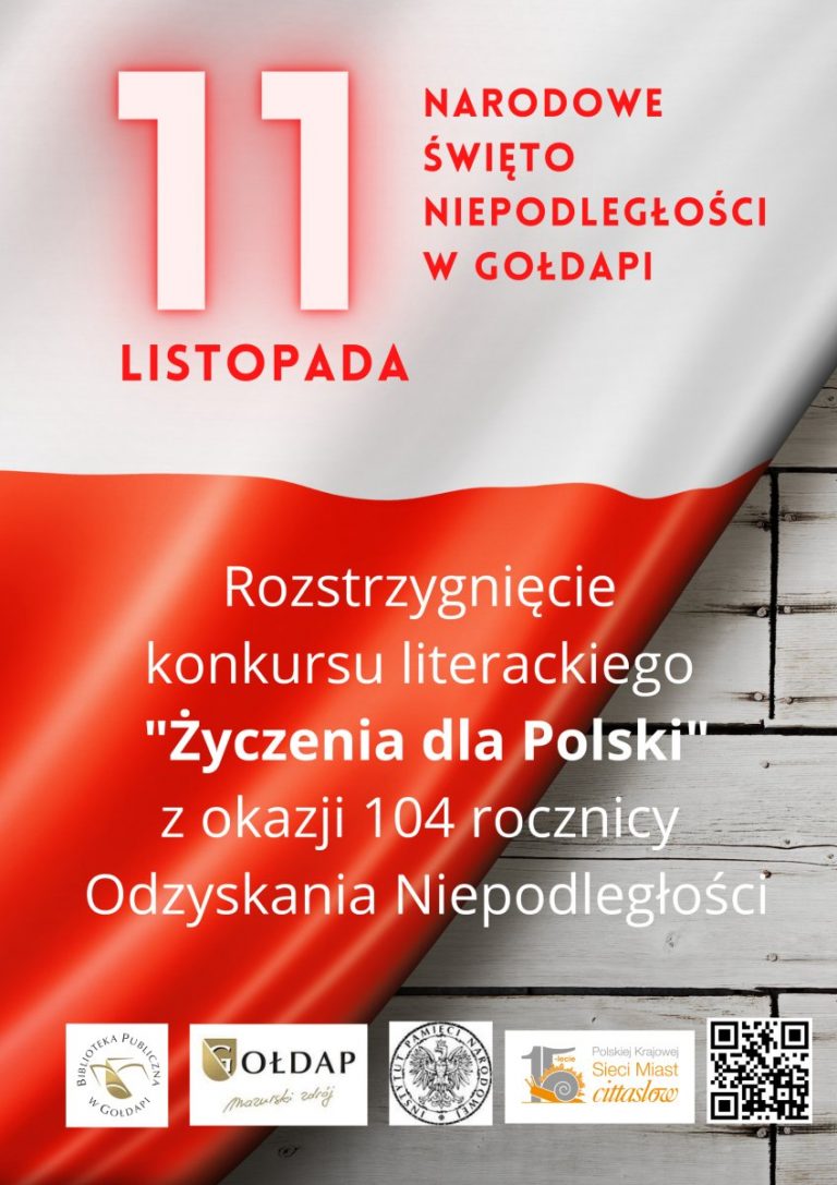 Plakat informujący o rozstrzygnięciu konkursu literackiego „Życzenie dla Polski”.