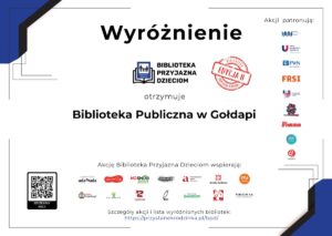 Wyróżnienie dla Biblioteki Publicznej w Gołdapi w akcji Biblioteka Przyjazna Dzieciom.