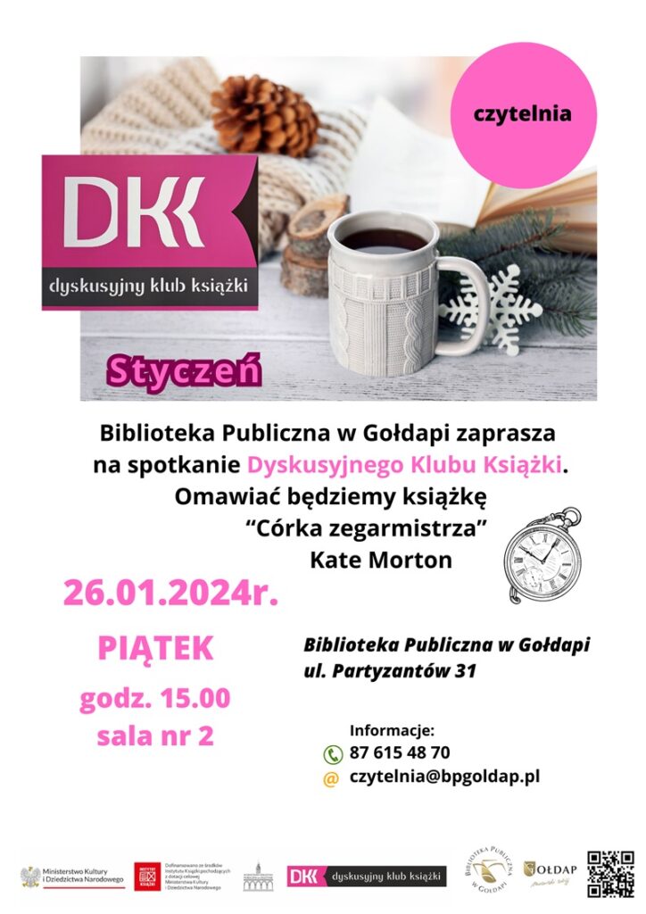 Plakat opisujący spotkanie Dyskusyjnego Klubu Książek.