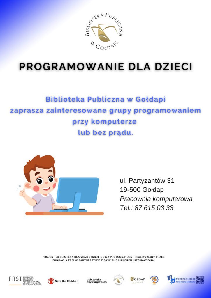 Plakat zapraszający grupy dzieci na podstawy programowania.