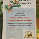 Podziękowanie od uczniów i nauczycieli Szkoły Podstawowej w Galwieciach za przeprowadzenie zajęć edukacyjnych w bibliotece.