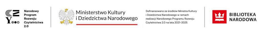 Belka logotypowa Narodowego Programu Rozwoju Czytelnictwa, Ministerstwa Kultury i Dziedzictwa Narodowego, Biblioteki Narodowej.