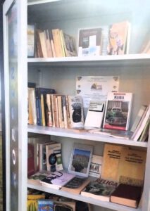 Na zdjęciu widzimy książki ułożone na półkach.