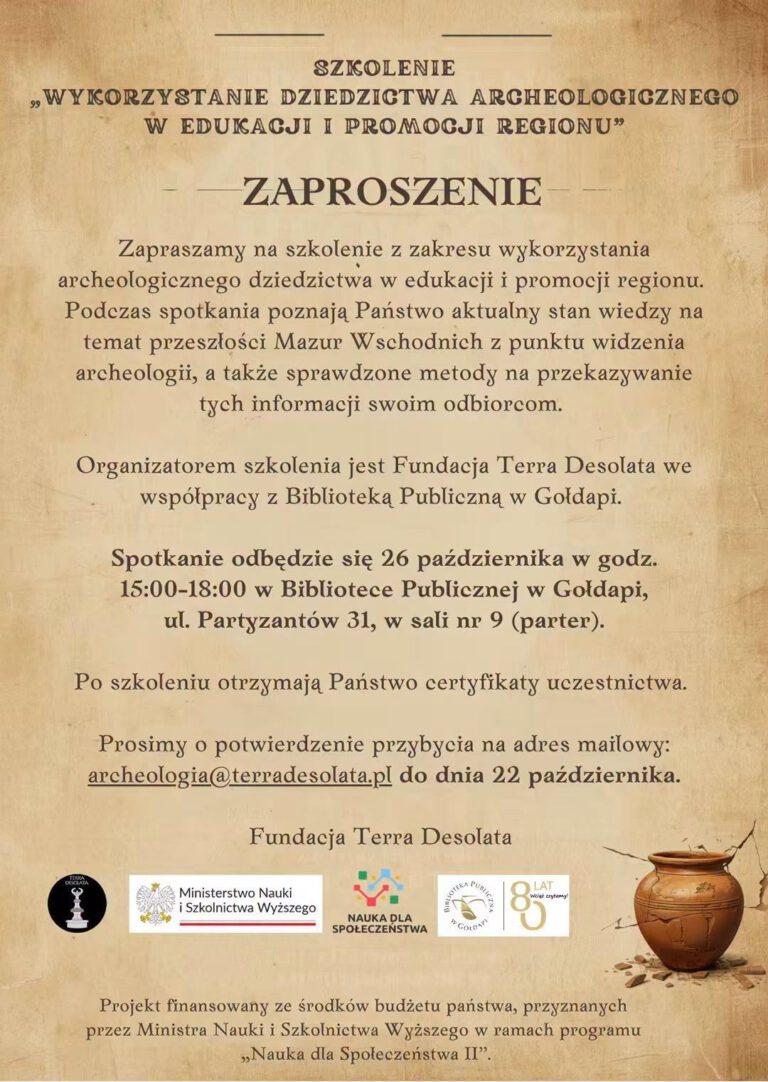 Zapraszamy na szkolenie z edukacji archeologicznej!